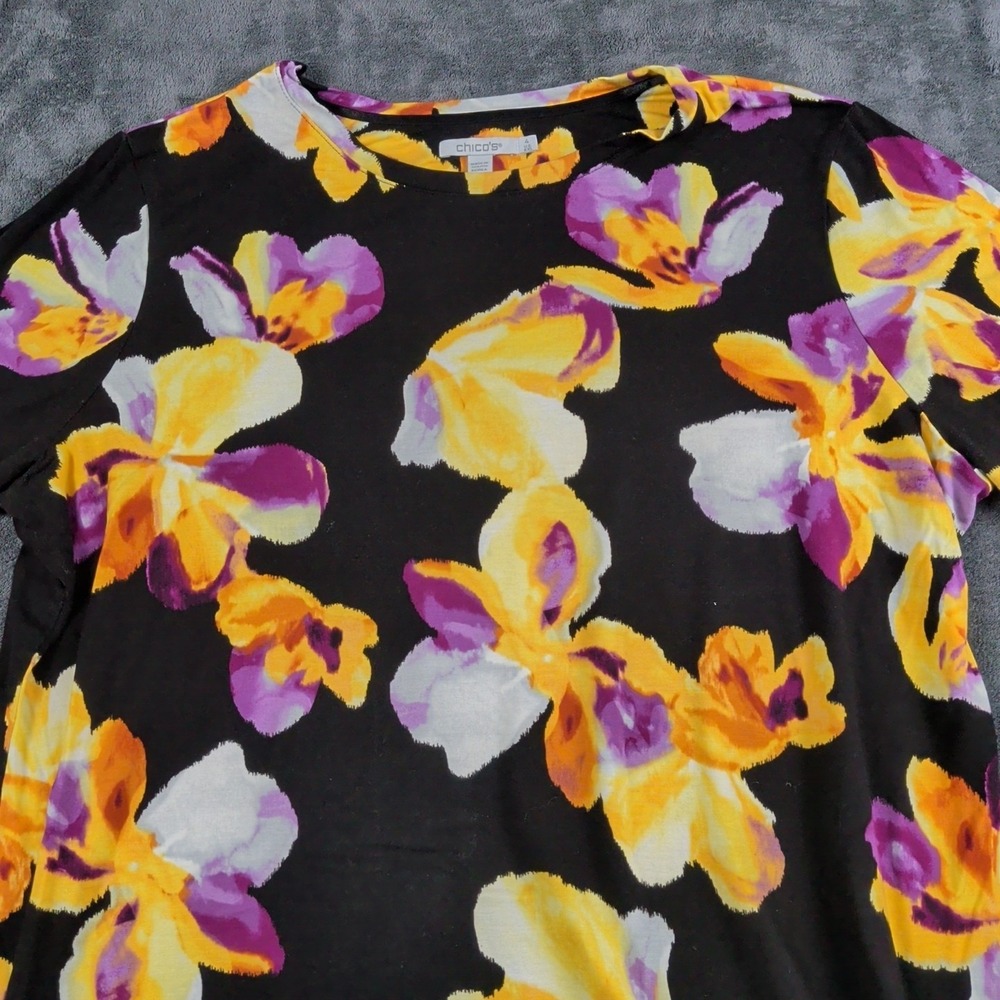 CHICOS Blouse Womens Size 1 / Medium Top Floral Art To Wear White Blue - Picture 2 of 4